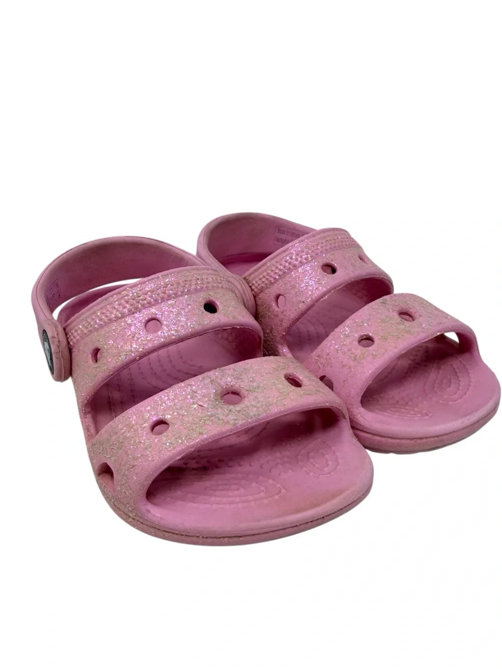 Crocs double strap pink glitter slip on sandals child’s size 8